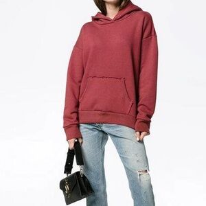 SIMON MILLER Boise Frayed Seam Hoodie in Red Size 4